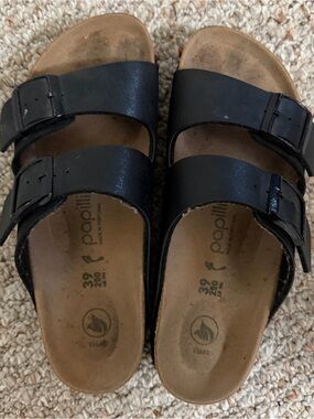 Papillio size 39 Black Platform Two Buckle Slide Sandal GUC